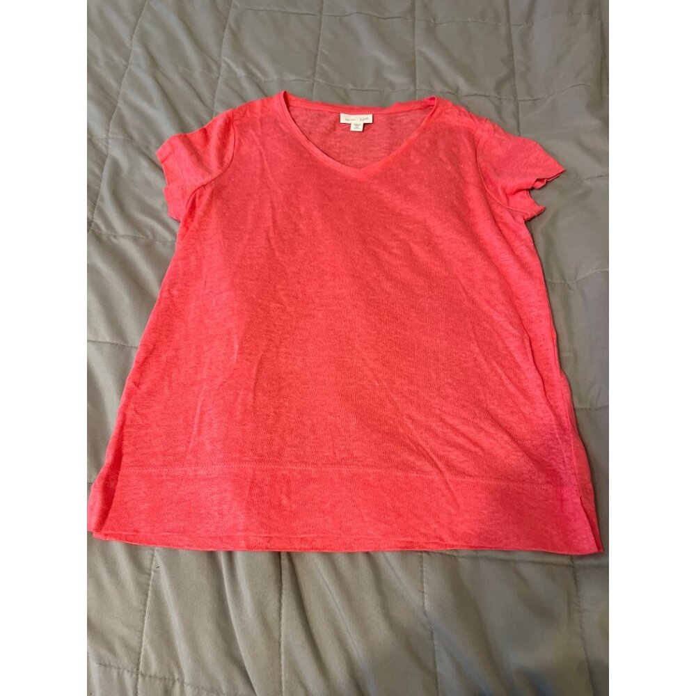 J.Jill Love Linen Coral Short Sleeve V-Neck Top XS Petite